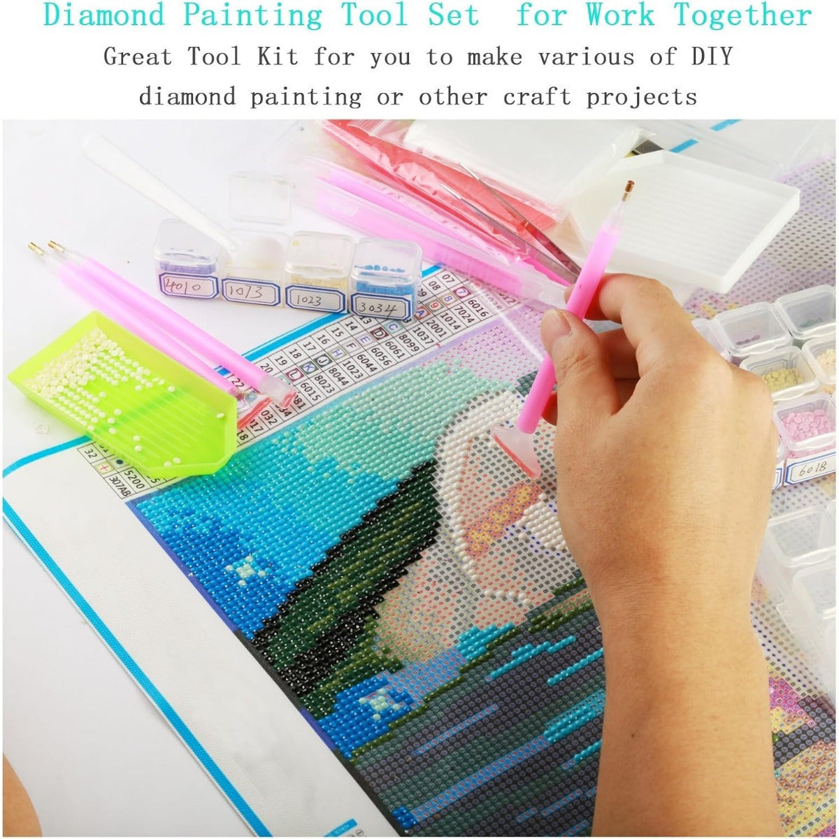 59-Piece Diamond Painting Tool Set, Accessory Set With Pens, Tweezers, Glue, Trays, And Storage Box For Diamond Painting, Complete DIY Craft Tool Set For Adults—Event And Party Supplies