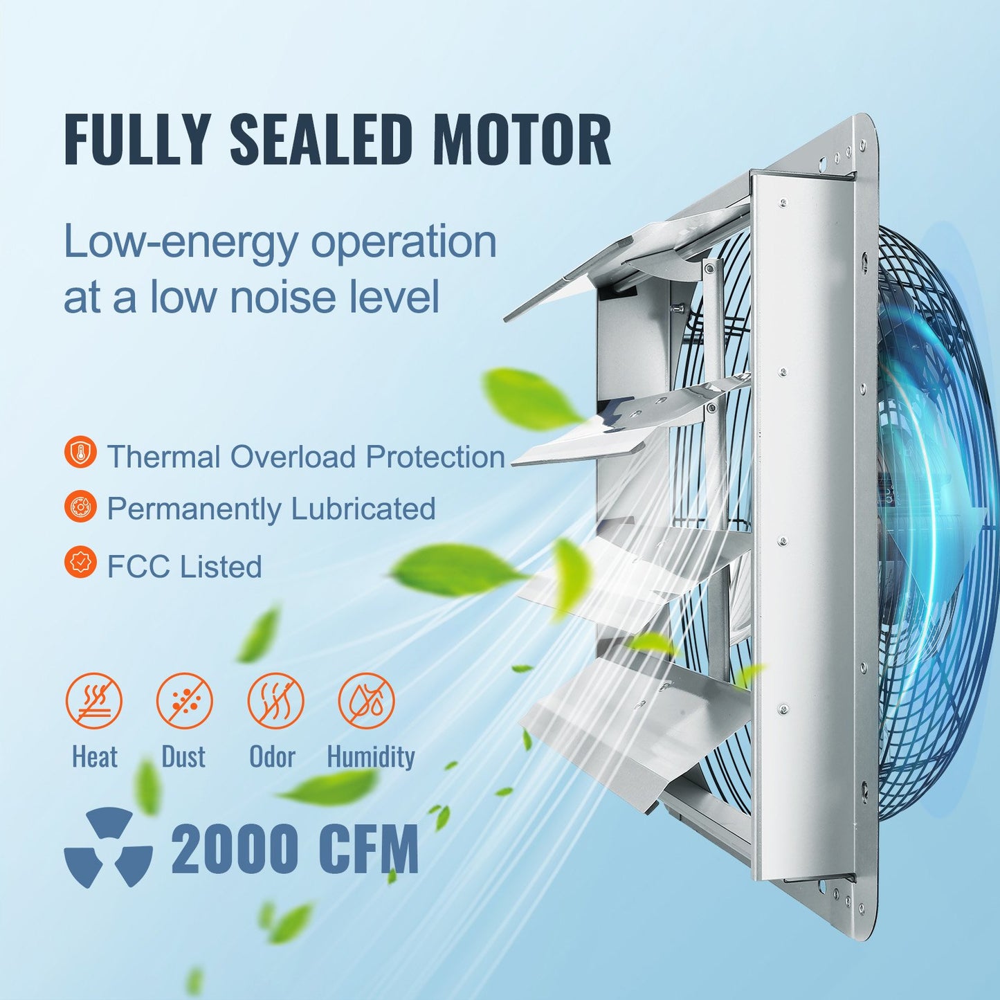 16'' Shutter Exhaust Fan, High-speed 2000 CFM, Aluminum Wall Mount Attic Fan With AC-motor, Ventilation And Cooling For Greenhouses, Garages, Sheds, Shops, FCC