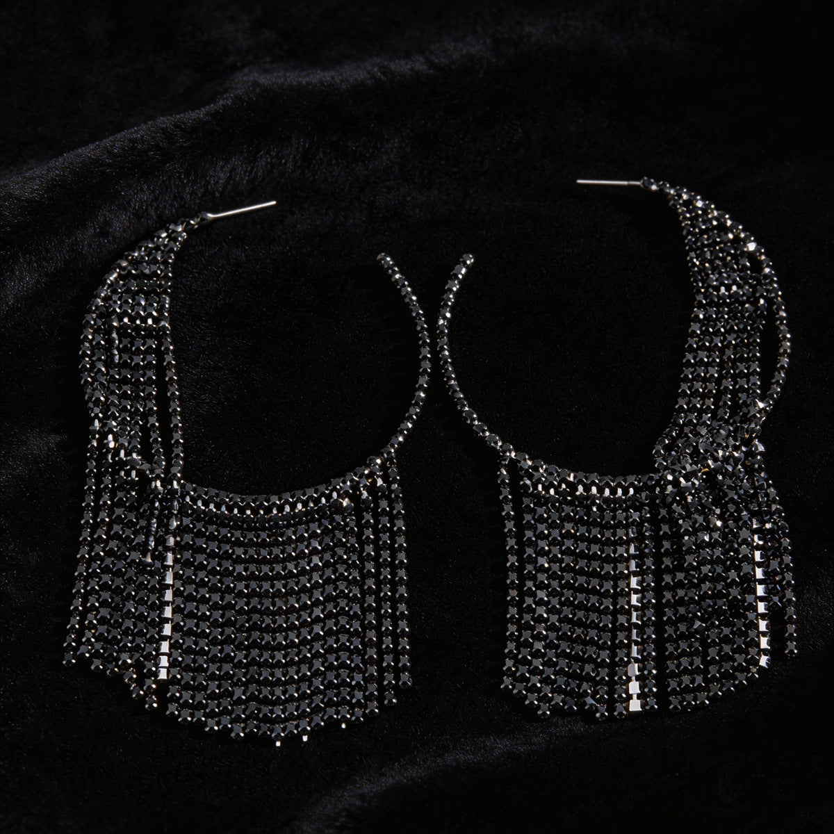 New European American Round Full Paved CZ Tassel Stud Earrings With Silver Needle, Luxurious Exaggerated Unique Light Luxury High-End Ear Jewelry For Women