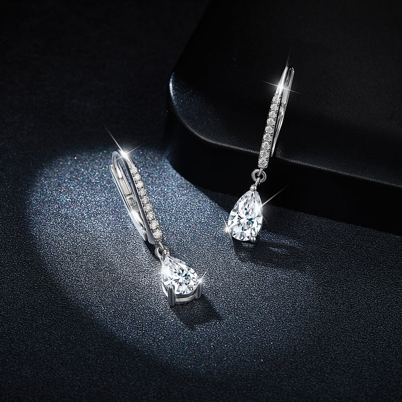 S925 Sterling Silver 5x8mm Pear Cut Moissanite Dangle Earrings  Teardrop Drop With Pave Hoop & GRA Certificate Platinum Plated Jewelry Gift Box Set For Women