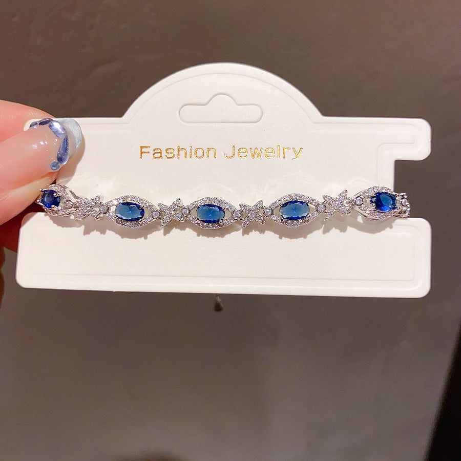 Frosted Blue Cubic Zirconia Bangle Ins Style Gift Box Included Bracelet Perfect Present