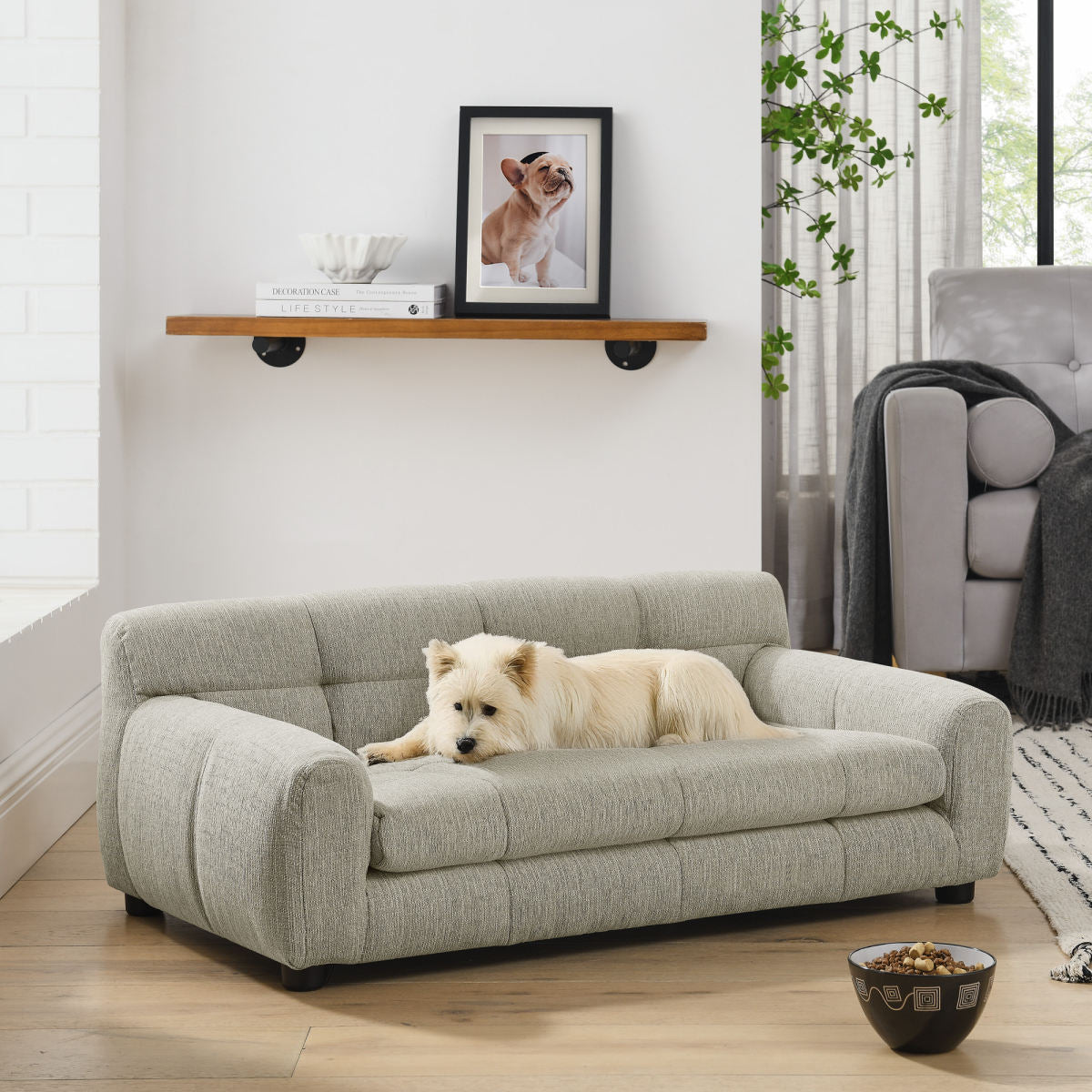 Soft And Comfortable Pet Sofa With Backrest And Armrests, Suitable For Modern Rectangular Pet Sofas For Small And Medium-sized Dogs,-Beige