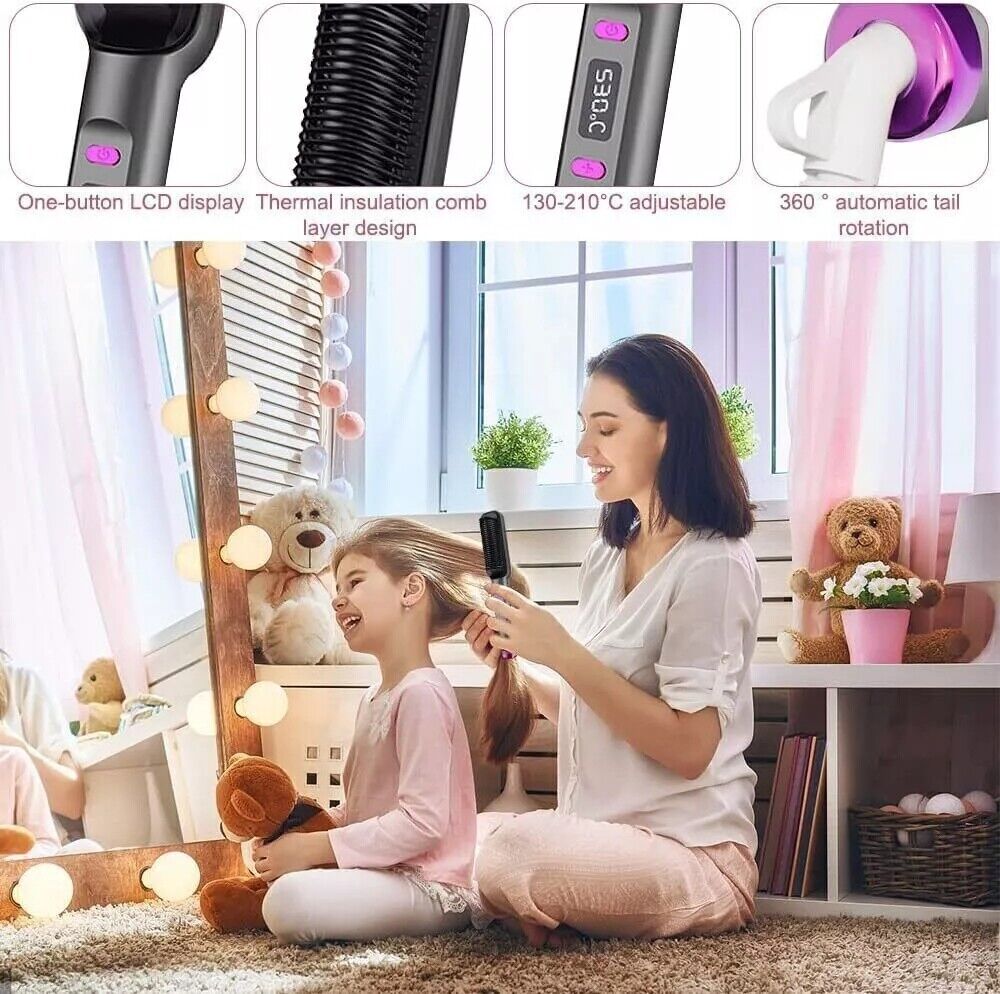 2in1 Negative-ion Hair Straightener Brush Curling Salon Styling Comb Ceramic New