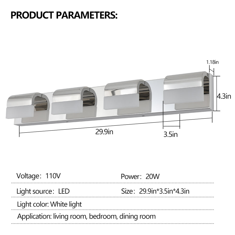 Modern Bathroom Vanity Lighting 4-Light LED Vanity Lights Over Mirror Bath Wall Lighting