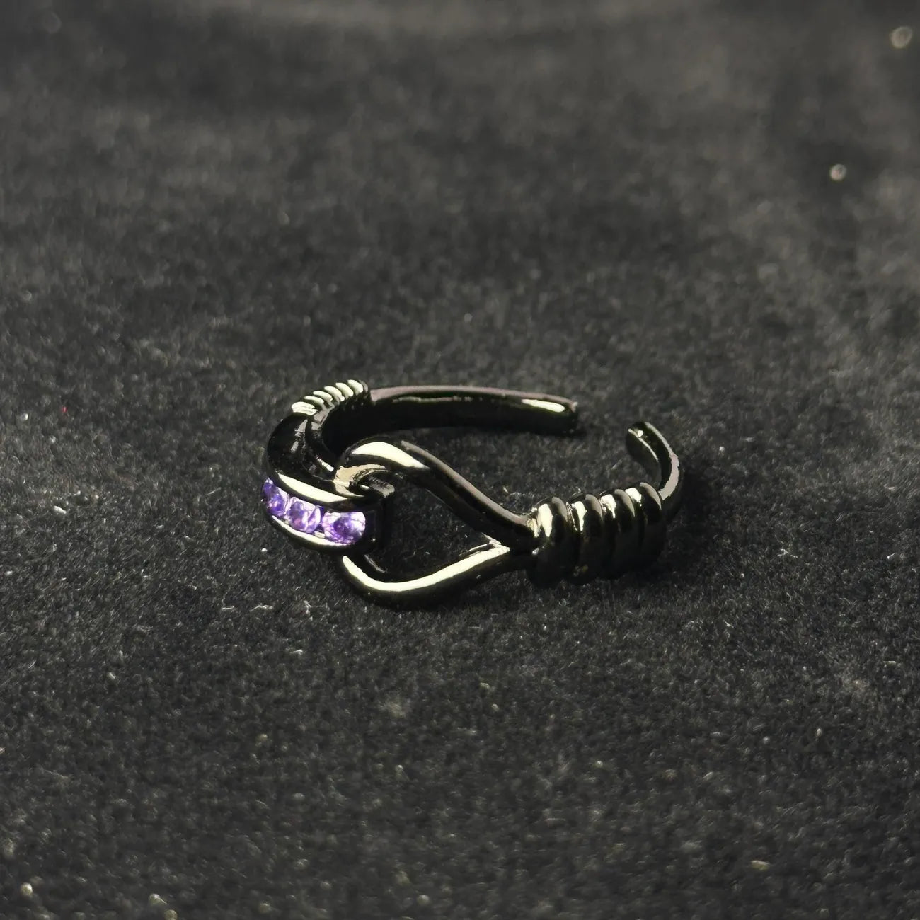 1pcs Black Knot Wrapped Purple Crystal Adjustable Open Ring, Dark Cool Trendy Style, For Men Women Daily Party Wear & Couple Valentine Gifts