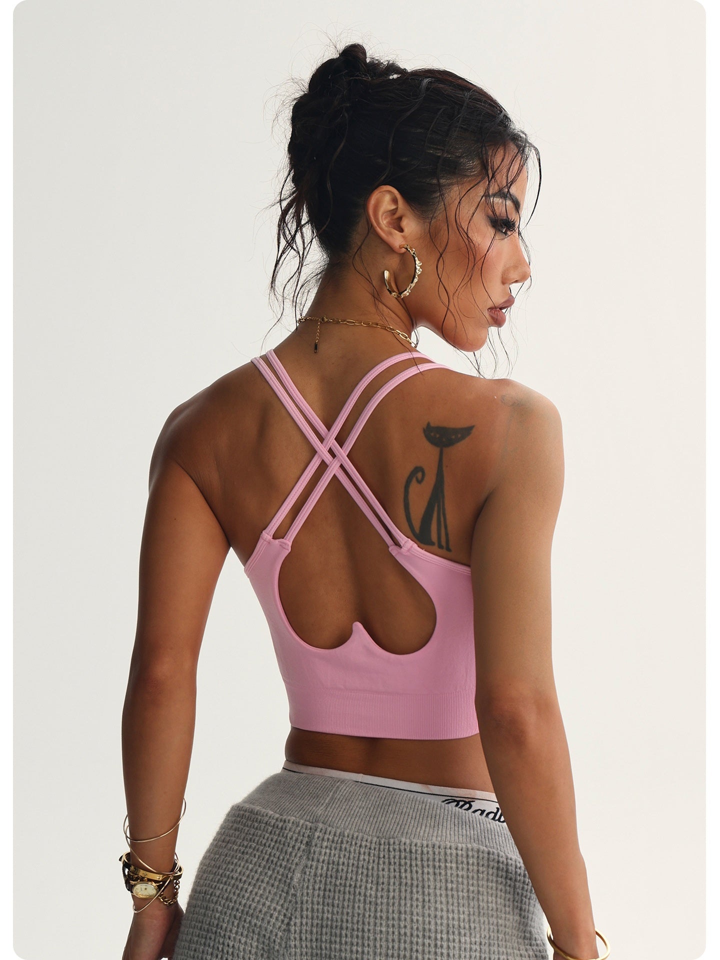 Peach Heart Cross Beauty Back Yoga Bra Sports