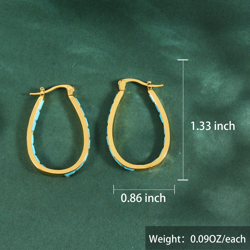 Light Luxury Gold Tone U-Shape Earrings For Women, Fashion Unique Hook Earrings Inlaid Blue Cubic Zirconia, Niche Design Ear Jewelry