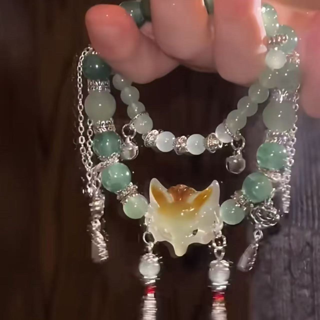Linghu New Chinese Style Popular Long Double Circle Bracelet Chinese Aesthetic Little Fox Bracelet Stackable Linghu Bracelet