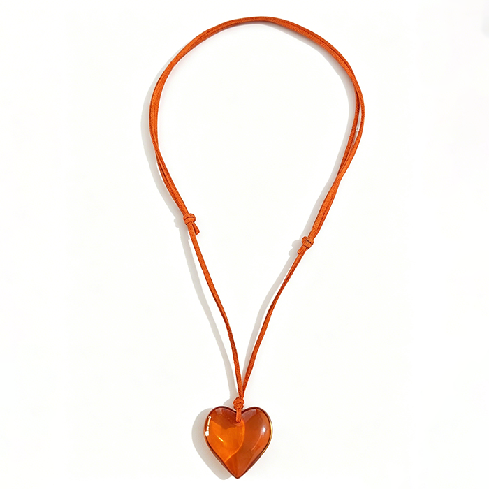 Y2K Puffy Glass Heart Pendant Necklace - Large Murano Style Heart Charm On Adjustable Cord - Cute Chunky Romantic Jewelry Gift For Women