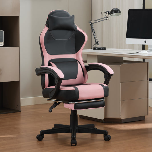 Kawaii Style Ergonomic Gaming Chair  Pink & Black With Extendable Footrest & Lumbar Double Cushion   Versatile For Home Office And Recovery Breaks.