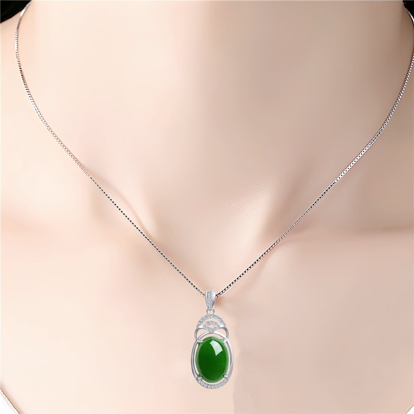 Korean-style 925-plated Silver Inlaid Hotan Jasper Spinach Green Jade Pendant Drop-shaped Charm Green Chalcedony Pendant