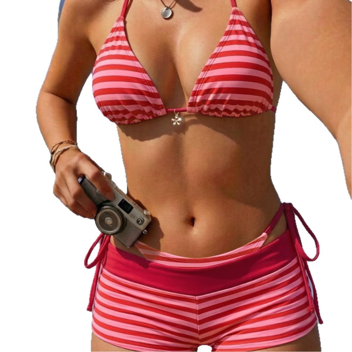New Arrival Sexy Striped Lace-up Three-piece Swimsuit For Women
