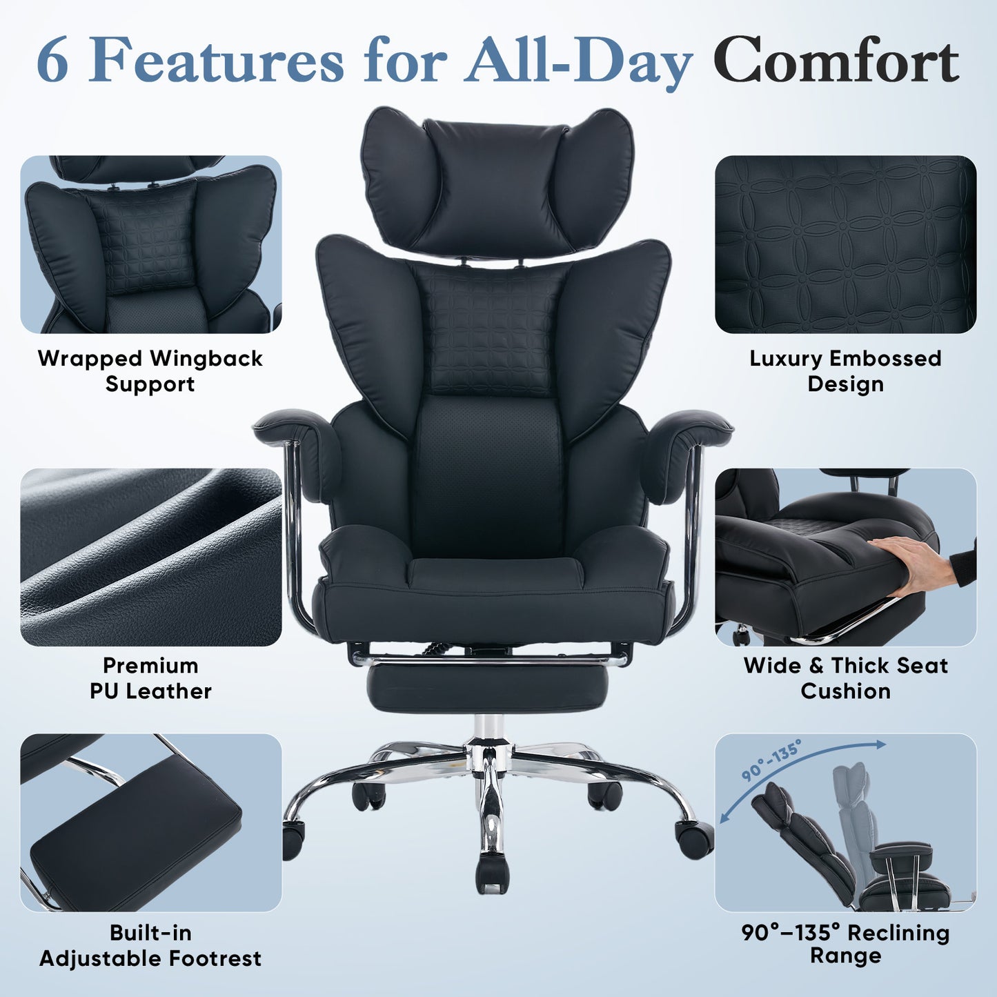Large-sized High-back Office Chair - 350 Pounds, Anti-scratch PU Leather Executive Office Desk Chair, With Footrest, Reclining Computer Chair