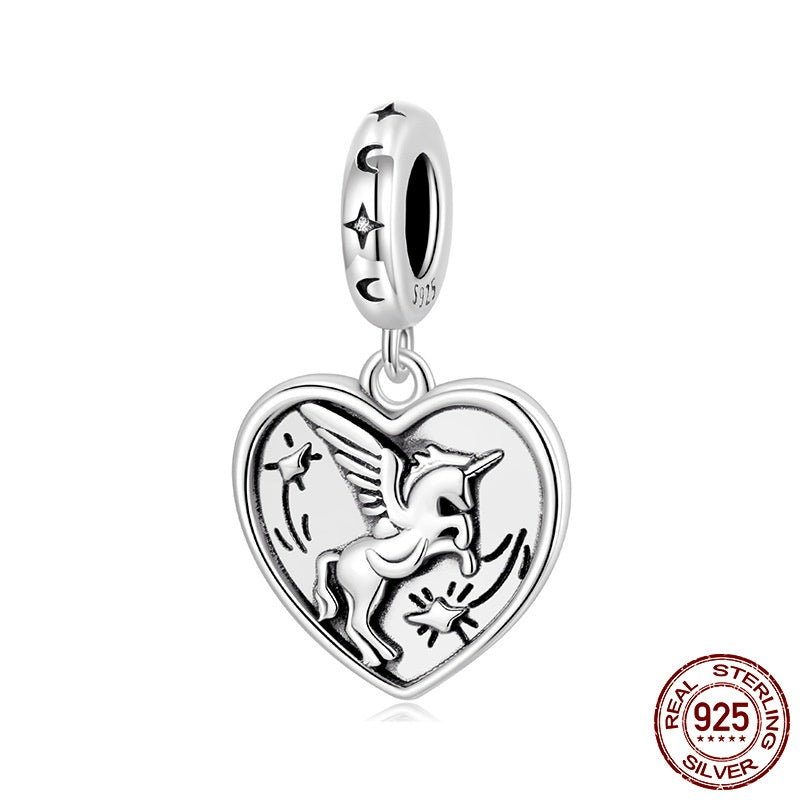 Love Heart Diy Pendant Ornaments Accessories S925 Sterling Silver Beads