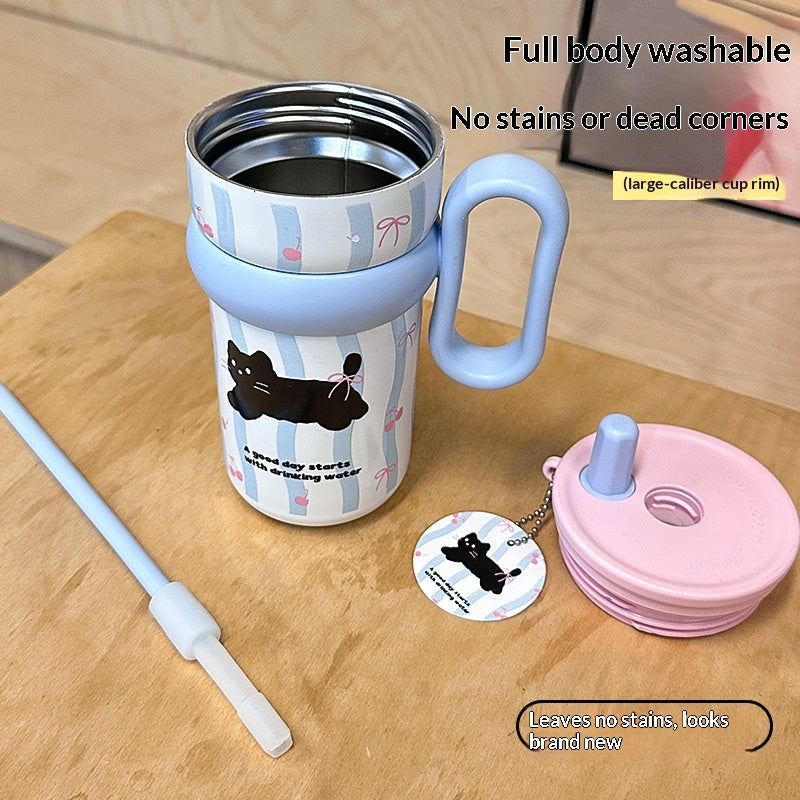 Cute Mug Desk Cup Highly Stylish Straw Cup Stainless Steel Cold Keeping Bottle