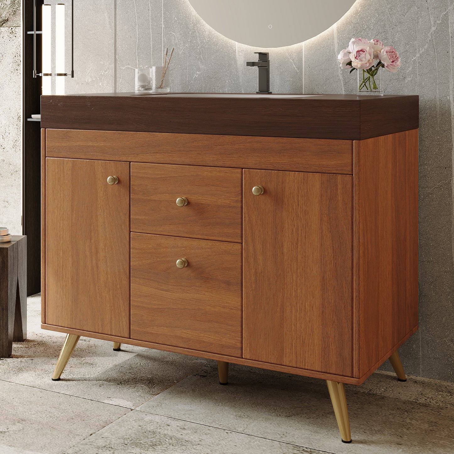 36  Modern Freestanding Bathroom Vanity With Sintered Stone Top, Ceramic Sink & Smart Storage