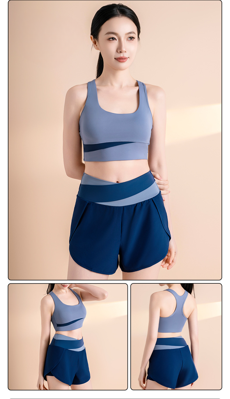 Notting Color-Blocked Anti-Exposure Two-Piece Fitness Sports Quick-Dry Yoga Outfit Set For Women With Bra And Shorts