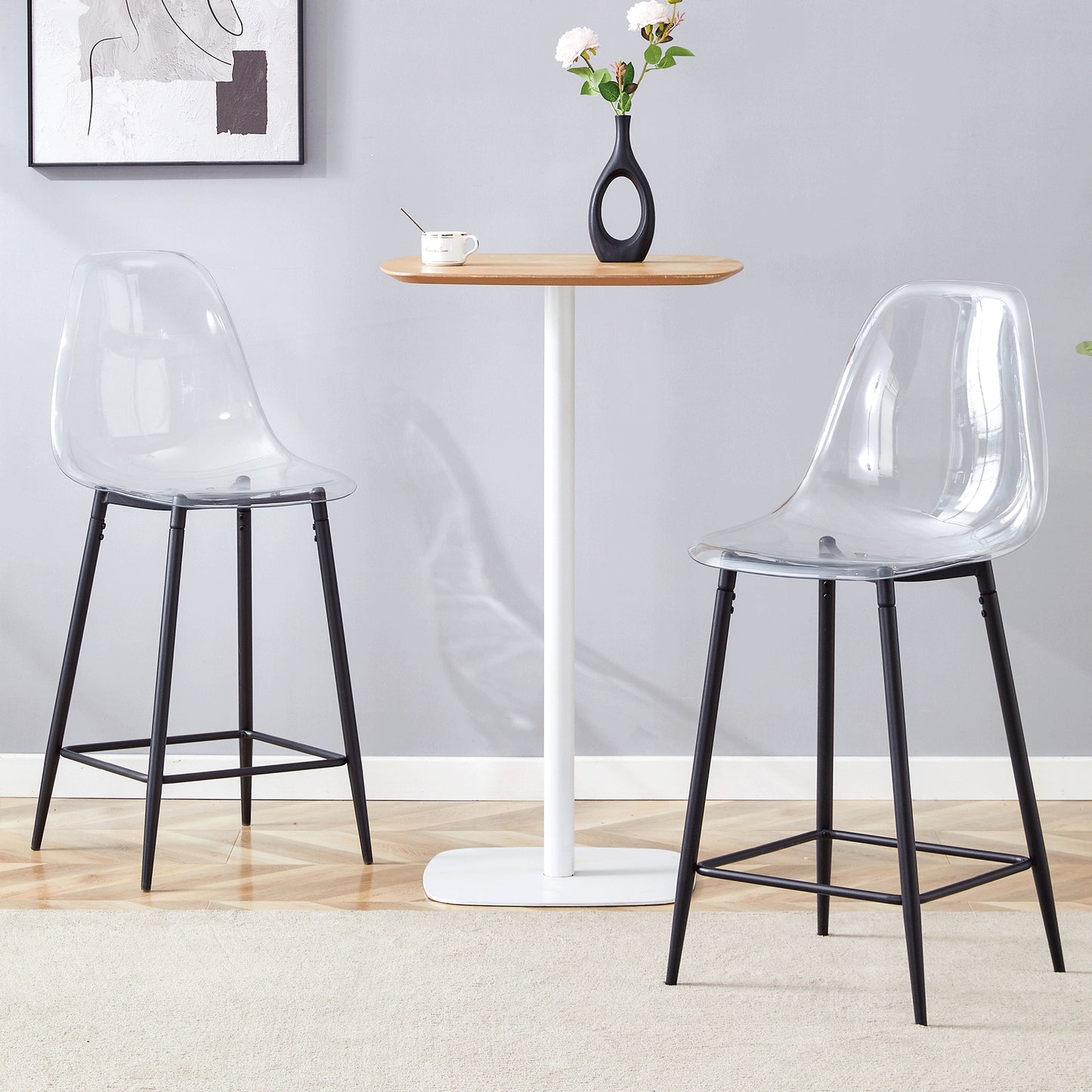 Transparent Bar Stool Set, Pack Of 2, With Metal Frame In Silver Gold Black, Modern Design Chairs For Kitchen, Bar Or Dining Room  Chairs Only, Without Table