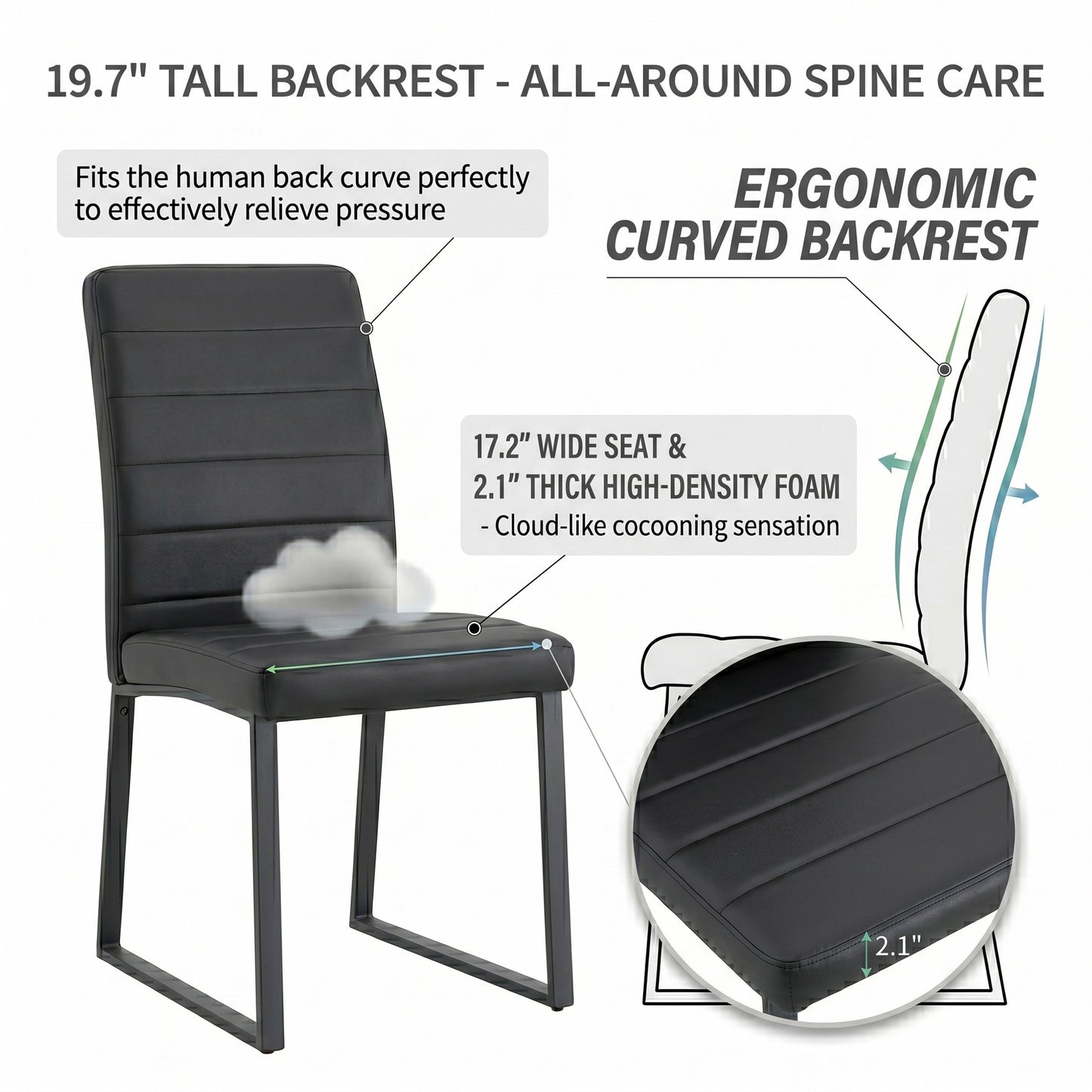 2-Pack - Premium PU Office Dining Chairs With High-density Foam, Sturdy Iron Legs  Spray Paint , Multiple Colors. Easy Assembly