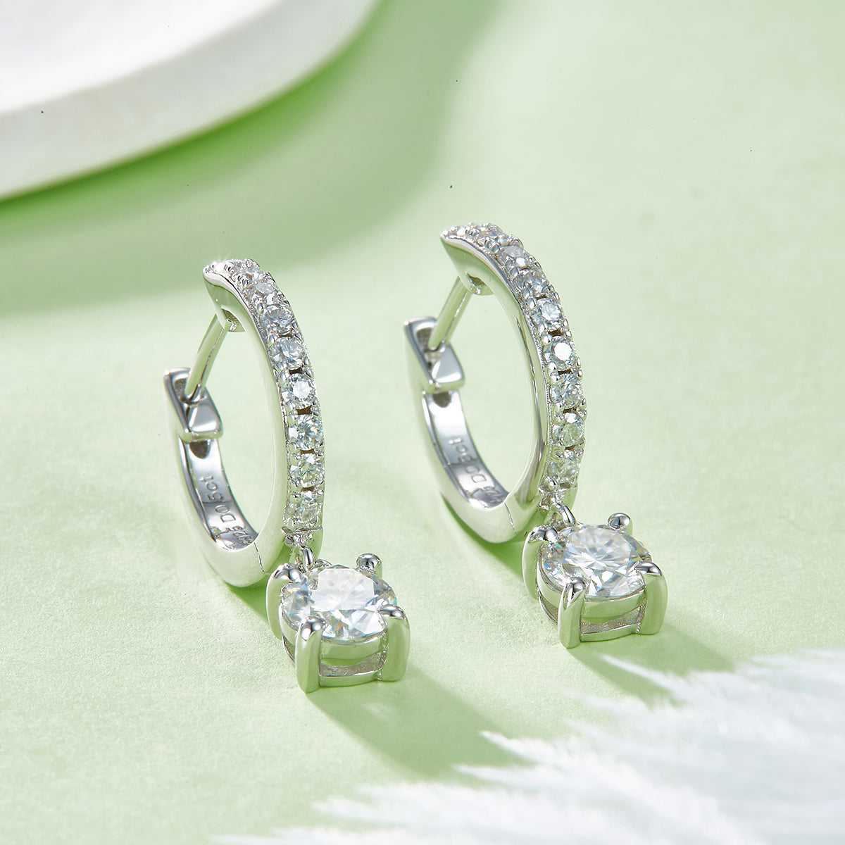 3g S925 Sterling Silver Moissanite Dangle Hoop Earrings  5mm Drop With Pave Hoop & GRA Certificate, Platinum Plated Jewelry Gift Box Set For Women