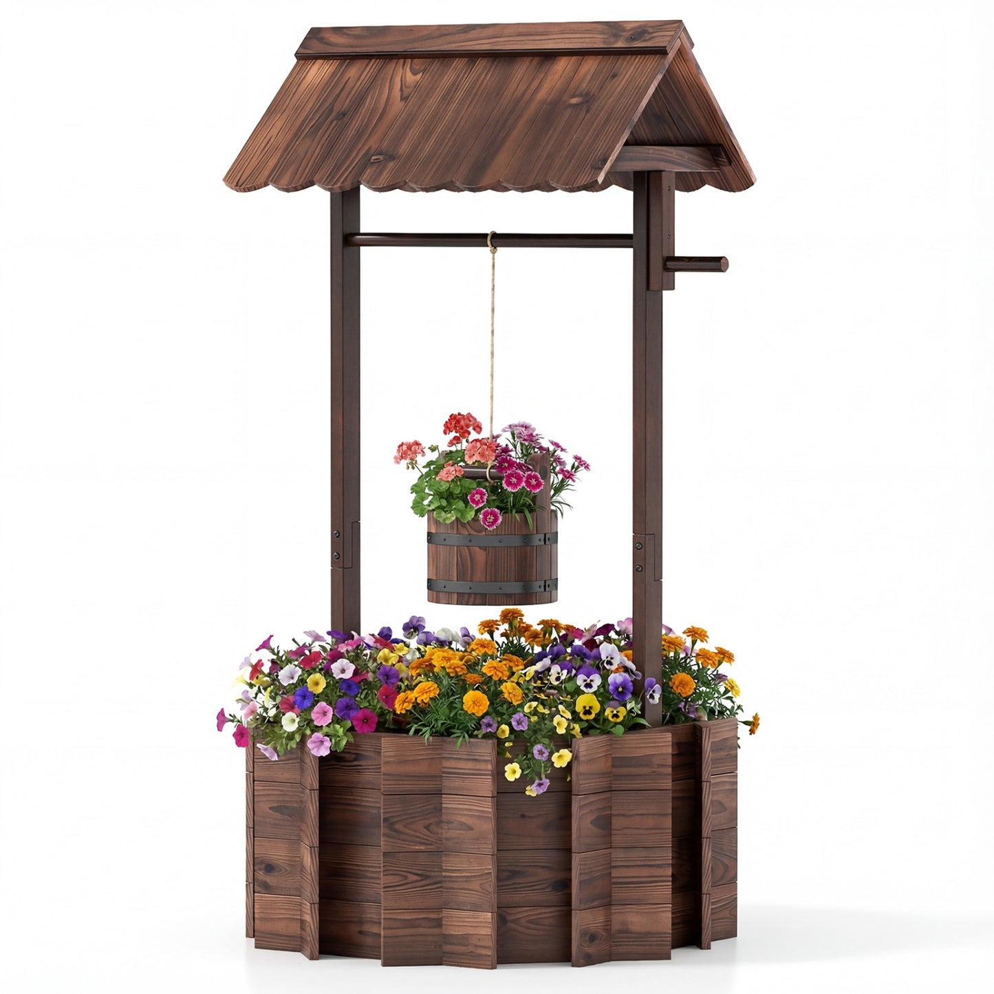 Outdoor Wooden Wishing Well Planter Bucket