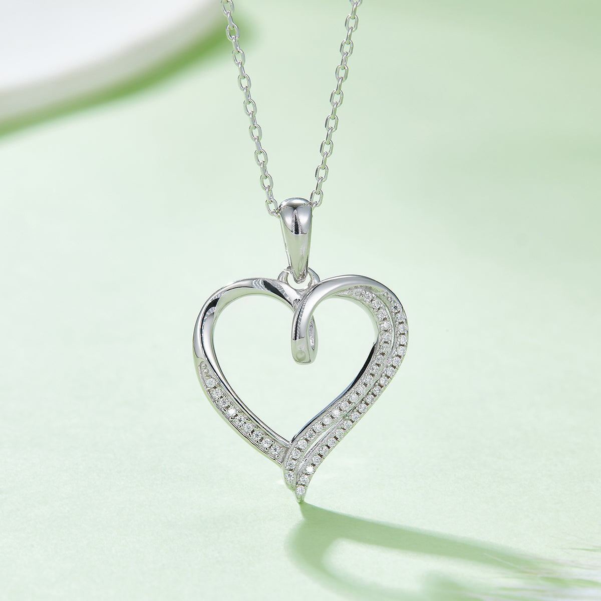 4g S925 Sterling Silver 49 Stones Moissanite Heart Necklace 45cm  Asymmetric Double Row Pendant With GRA Certificate, Platinum Plated Romantic Jewelry Gift Box Set For Women