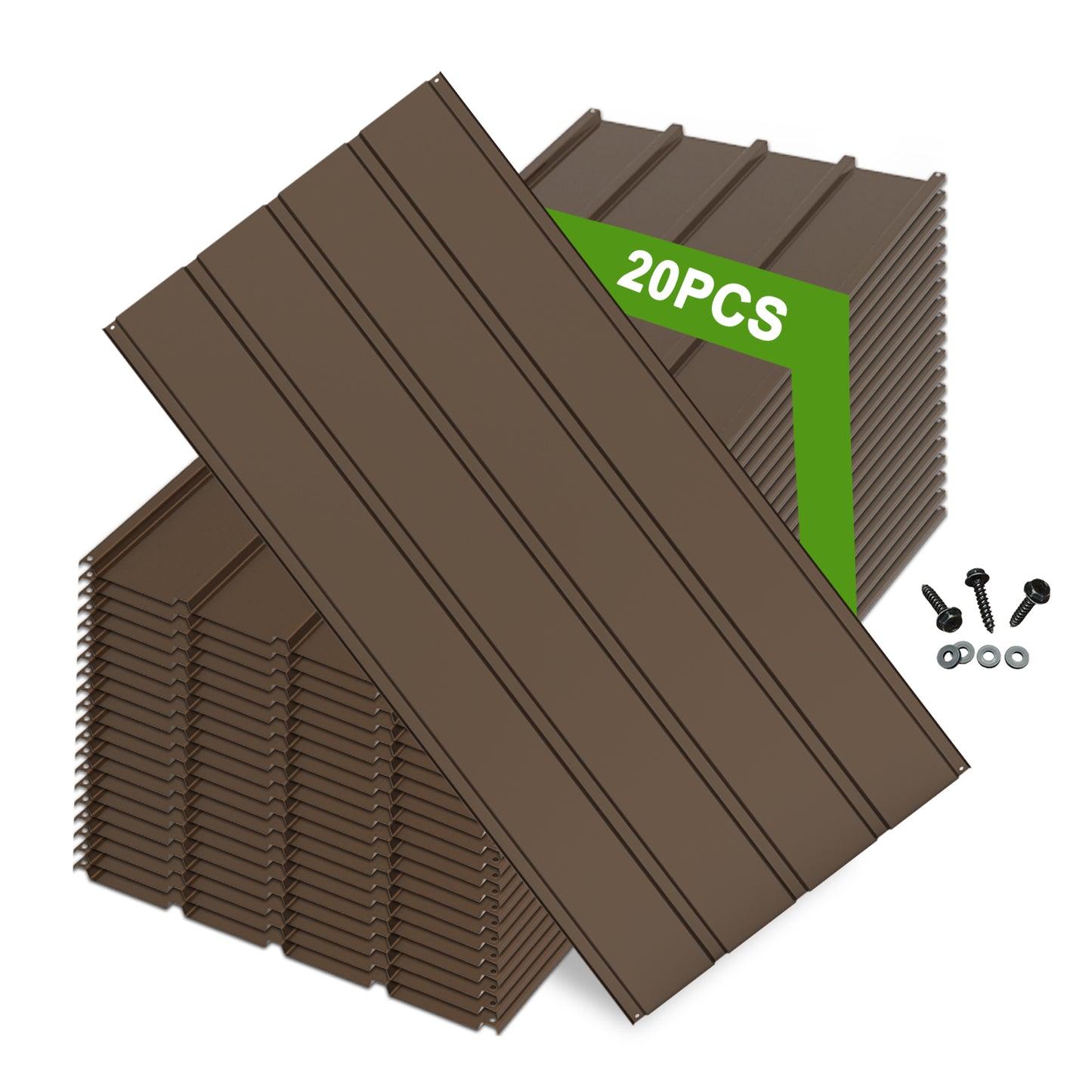 20 Pcs Metal Roofing Panels, 3.54 Ft X1.64 Ft Galvanized Roofing Panels Metal Siding Panels With Steel Screws For Pergola, Gazebo, Shed, Outdoor Storage, Chicken Coop, Patio,Garages-Brown