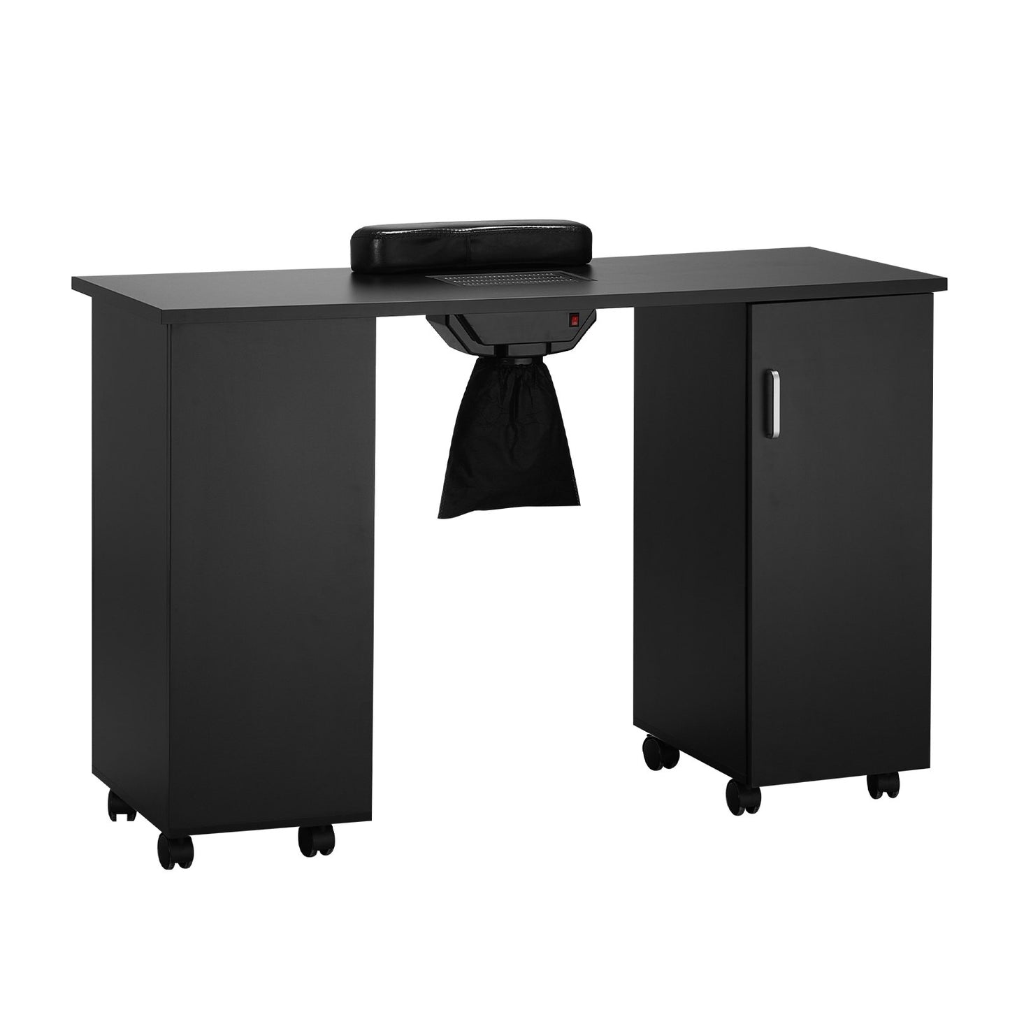 VEVOR Manicure Table, Nail Table Station With Electric Dust Collector, Moveable Nail Tech Desk With 8 Wheels  4 Lockable , 3 Dust Bag & Wrist Rest, MDF Nail Art Workstation For Spa Beauty Salon, Black