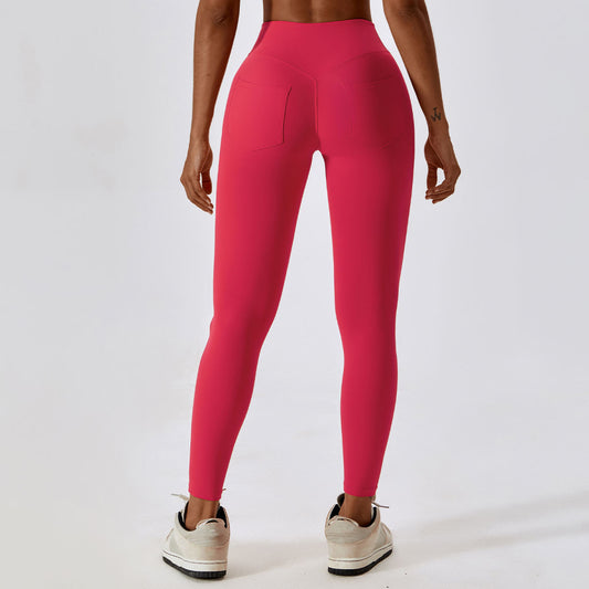Nude Feel High Waist Hip Lift Yoga Pants Pocket Belly Contracting