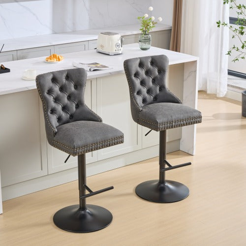 Aged And Retro PU Swivel Barstools Adjusatble Seat Height From 26-33 Inch, Modern Bar Stools With Backs Comfortable Tufted For Home Pub And Kitchen Island Black,Set Of 2