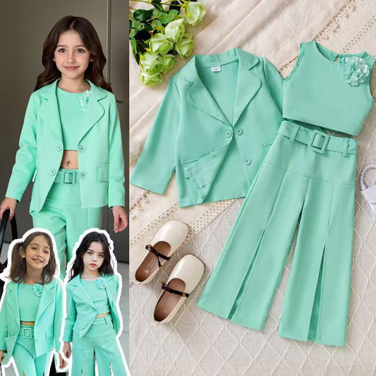 Girl's Casual Korean Wide-leg Pants Set