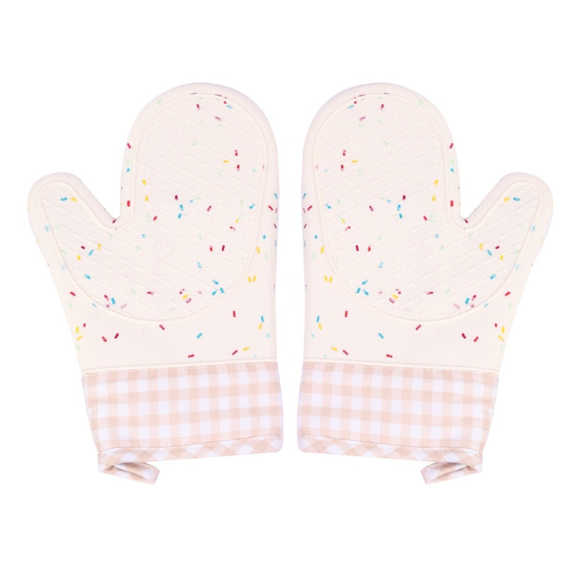 Cross-border Silicone Insulated Gloves Long-Style Two-Finger Heat-Resistant Non-Slip Kitchen Gloves With Cotton Lining