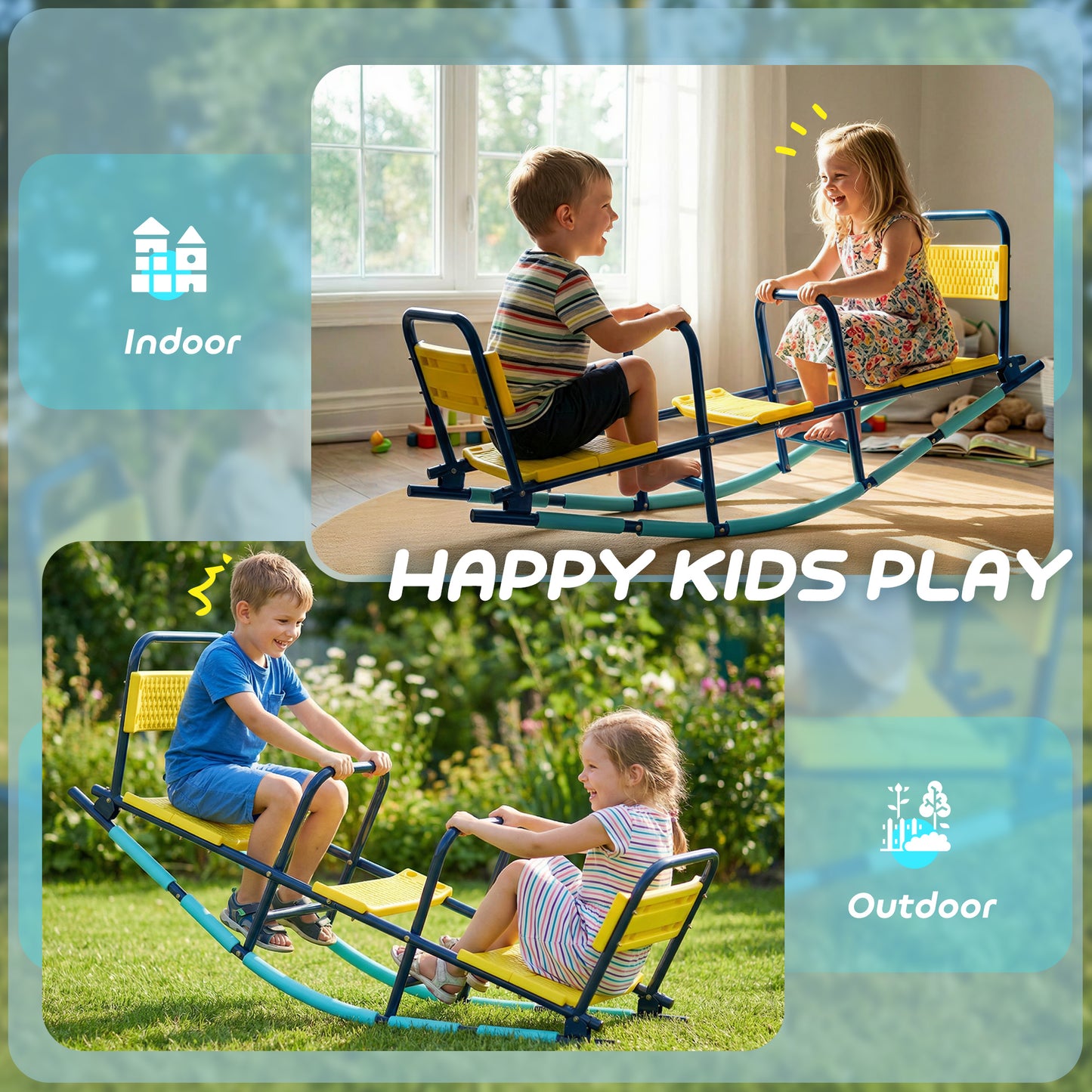 Teeter Totter Seesaw for Kids, 2 in 1 Metal Rocking Seesaw for Toddlers Age 3-8, Playground Equipment for Backyard