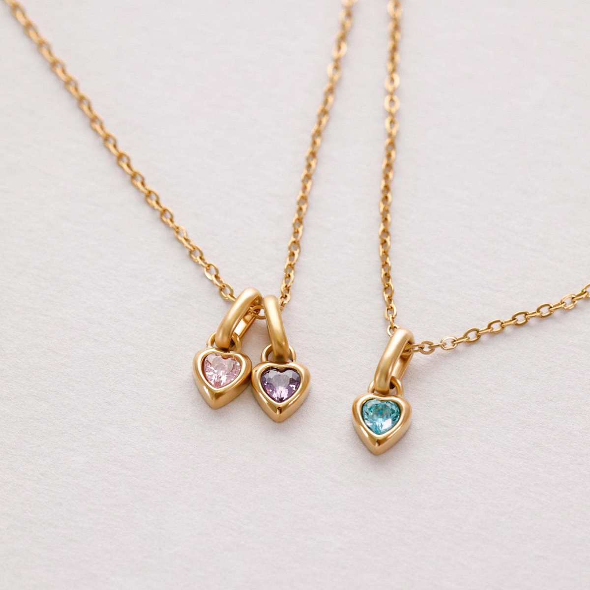 Titanium Steel Birthstone Heart Pendant - Colorful CZ Stone DIY Necklace Charm For Women European American Style Jewelry Making Accessories