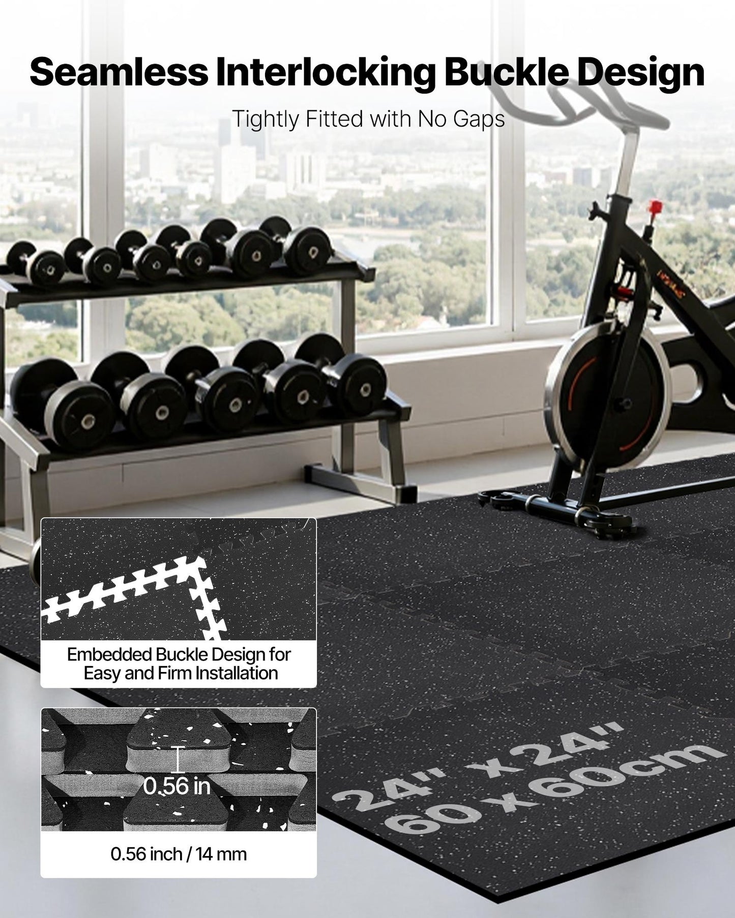 Puzzle Exercise Mat, 12 PCS Fitness Equipment Mats, 24 X 24 X 0.56 In, High-Density EVA Foam Mat Set, Interlocking Rubber Soft Tiles, Protective Floor Padding With White Dots For Home Gym Office