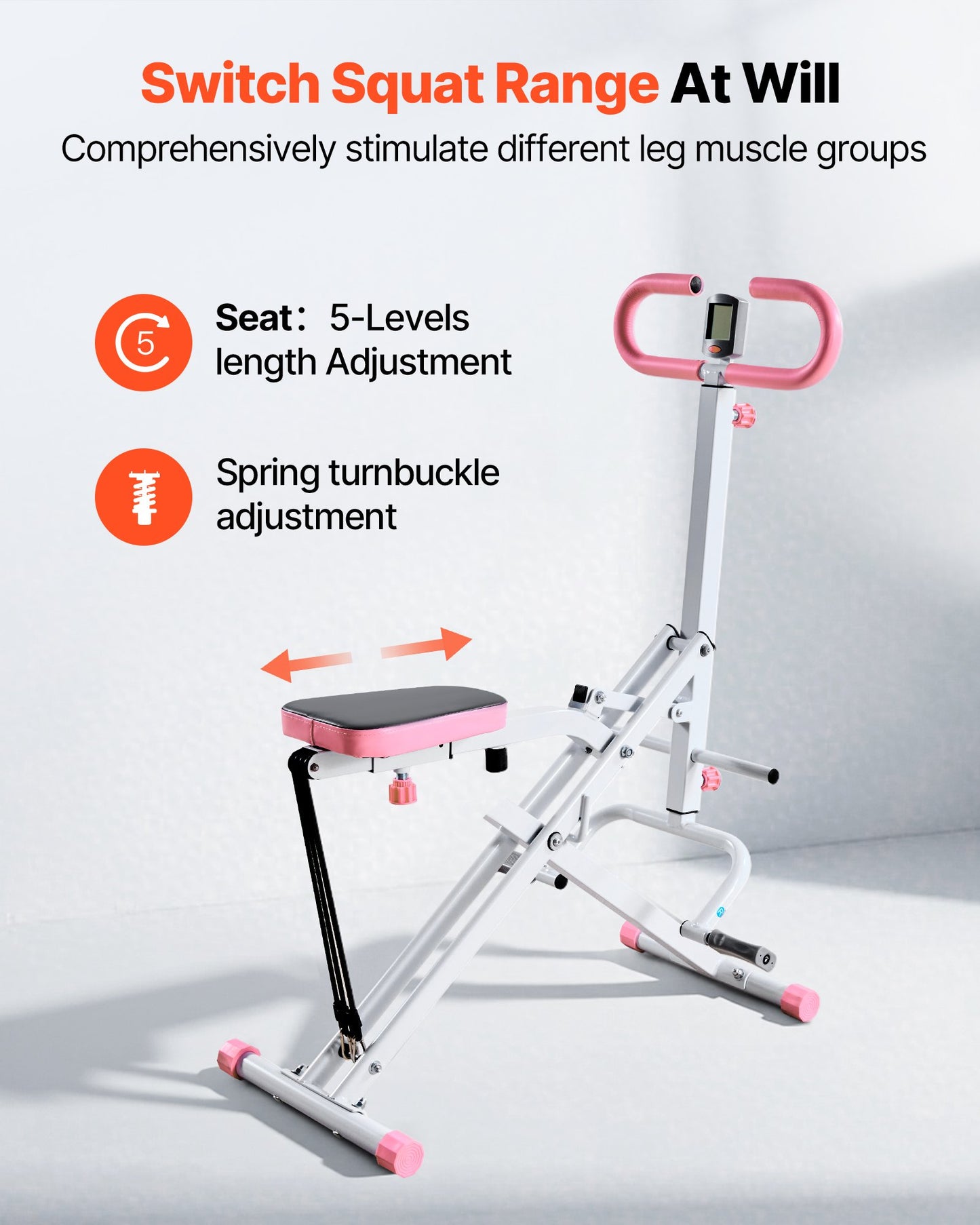 Squat Machine, Deep Squat Rowing Machine For Home, Easy Setup & Foldable Exercise Equipment, Glute Trainer Machine With 3 High-Strength Resistance Bands, Glutes & Leg Home Workout Machine, White
