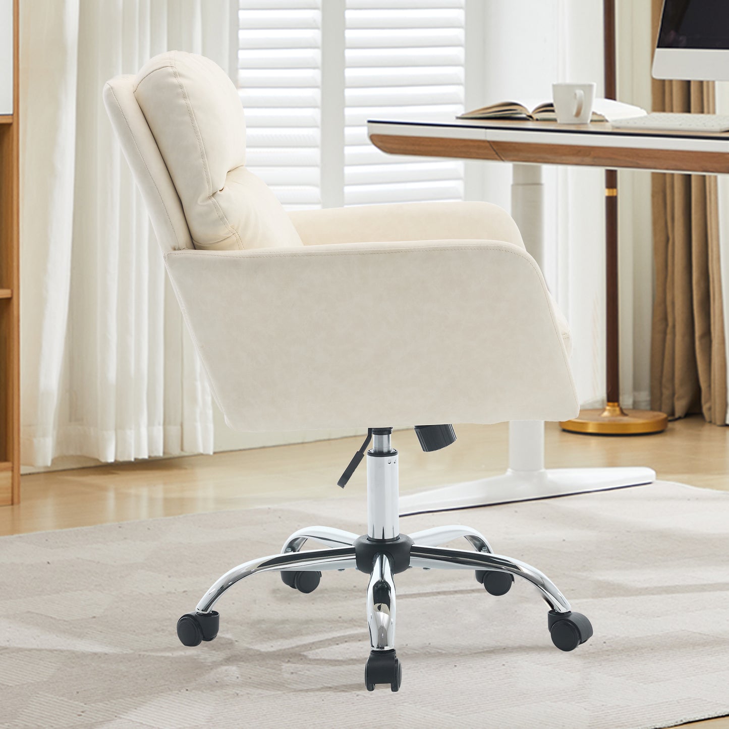 Artificial Leather, PU Leather, Black Base, Adjustable In Height, Suitable For Office, Bedroom, Dressing Table And Other Environments. An Office Chair.white