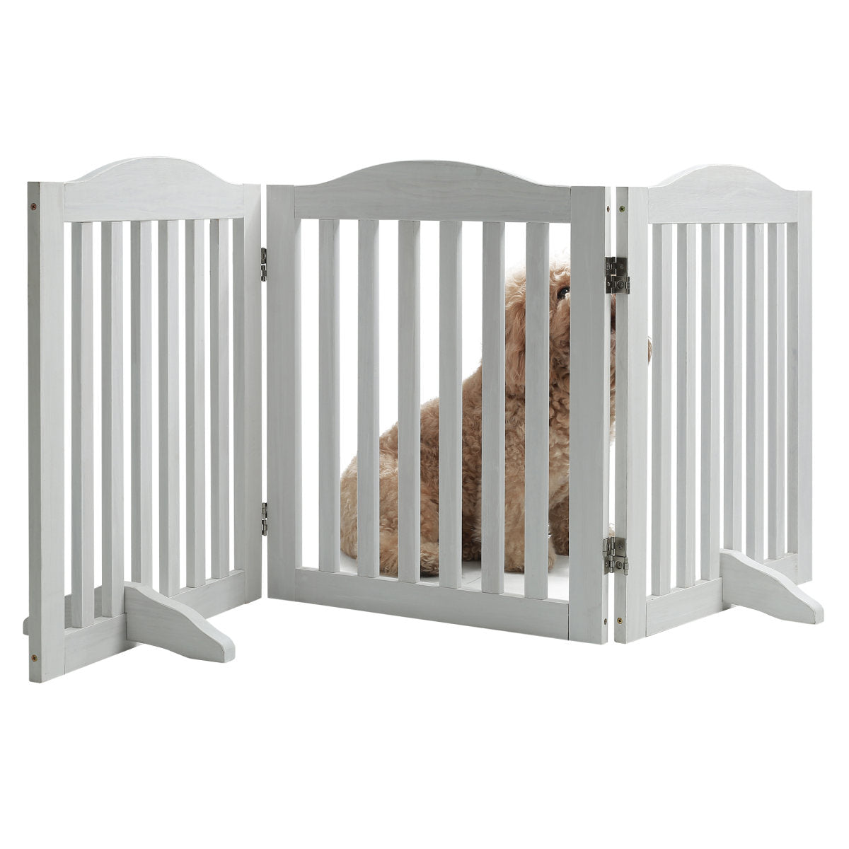 Wooden Freestanding Foldable Pet Gate for Dogs, 24 inch 3 Panels Step Over Fence, Dog Gate for The House, Doorway,