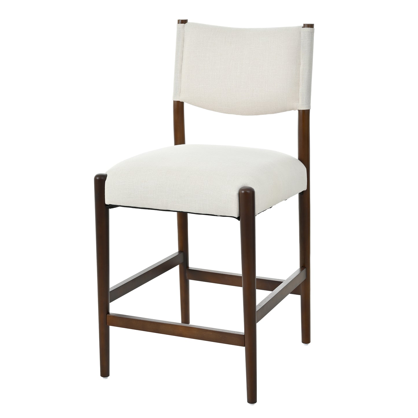 26.4  Solid Wood Counter Height Barstools, Modern Bar Stools Set Of 2, Linen Upholstered Kitchen Island Chair With Walnut-Finished Wood Legs For Home Bar Coffee Shop,Beige