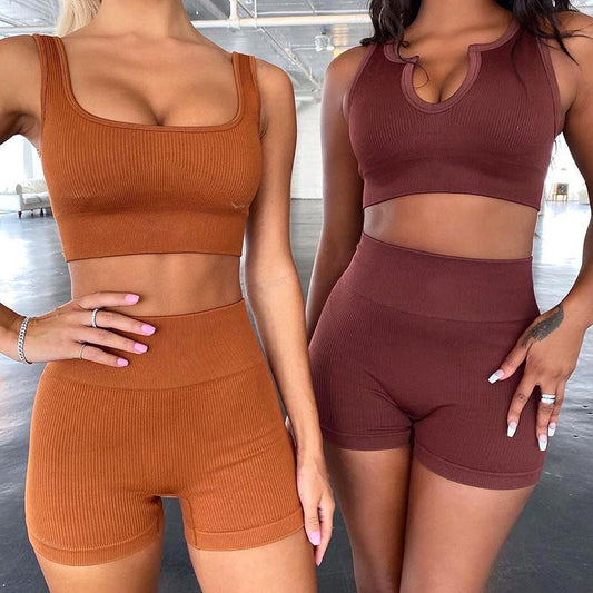 Seamless Knitted Sports Short-Sleeve Shorts Yoga Wear Yoga Set For Women