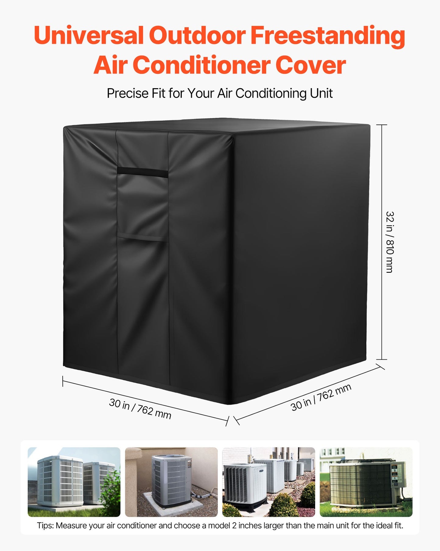 Air Conditioner Cover, 762 X 762 X 810 Mm Ac Cover For Air Conditioning Unit, Three-Layer, Waterproof Polyester Fabric, Mesh Ventilation, Universal Defender For Outdoor Outside Ac Unit, Black