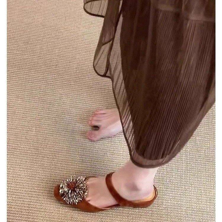 Women's New Fashion Firework Rhinestone Closed Toe Mules, Summer Slip On Half Slippers, Outdoor Lazy Slide Sandals