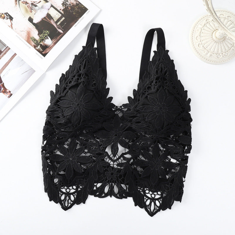 Lace Slim Fit Hollow-out Beauty Back Tube Top Anti-slip Bra