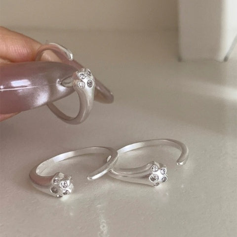 1pc 999 Sterling Silver Zircon Cat Paw Open Ring, Cute & Sweet Style, Perfect For Daily Wear & Valentine's Day Gift