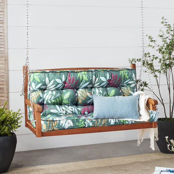 Outdoor Swing Cushions 70 Inch,Waterproof 4in Thick Porch Swing Cushion Replacement With Backrest And Ties,Comfortable 2-3 Seat Pation Swing Pad For Backyard,Garden,Lawn,Outdoor Furniture Green Flower