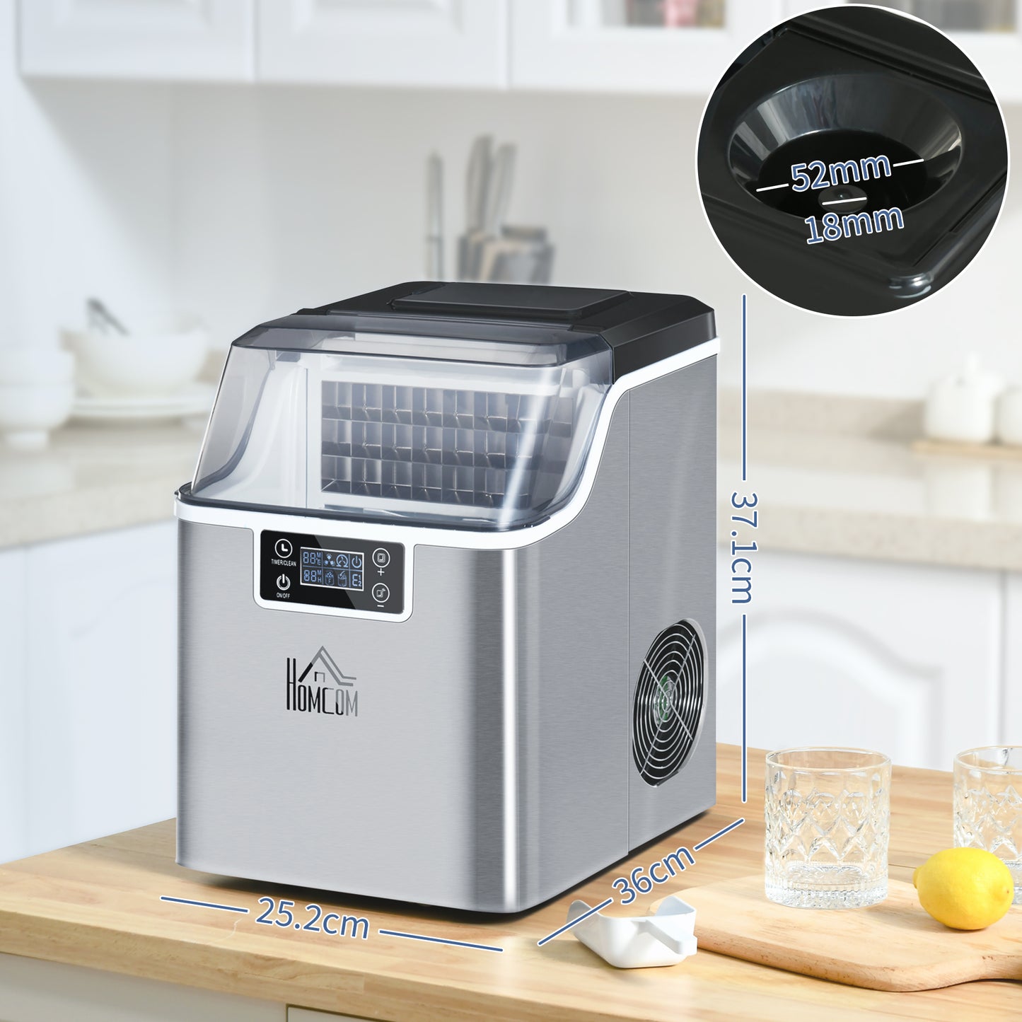 3.2L Compact Ice Machine, With LCD Screen And Accessories - Silver-Tone
