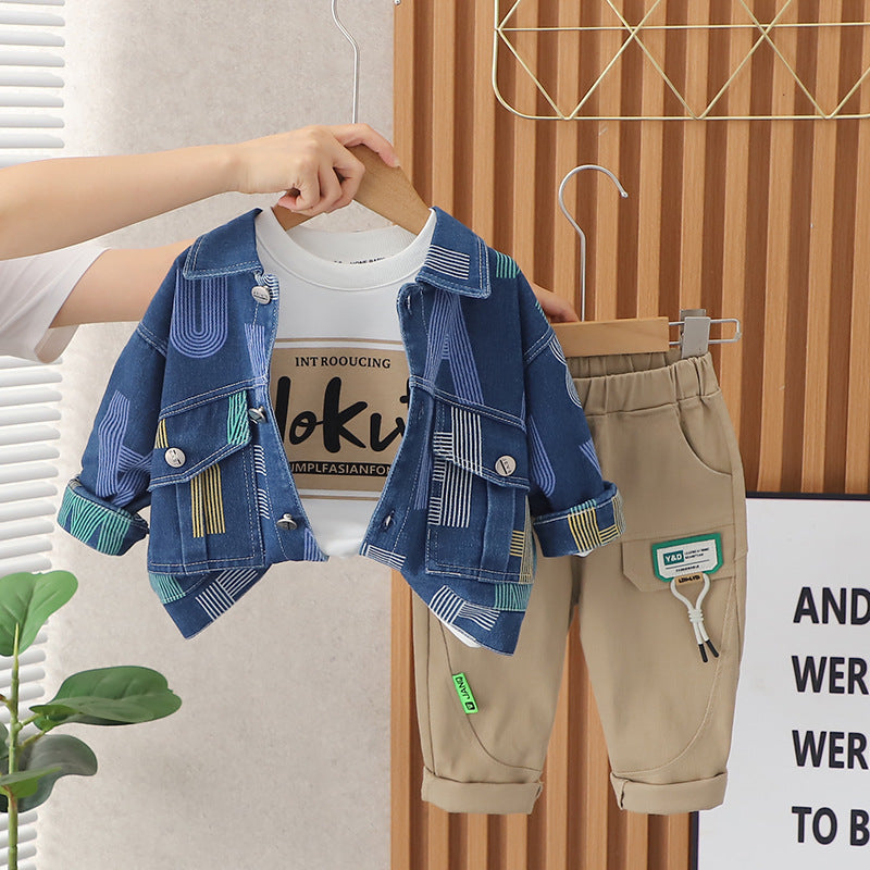 Boys Korean-style Top And Pants Set