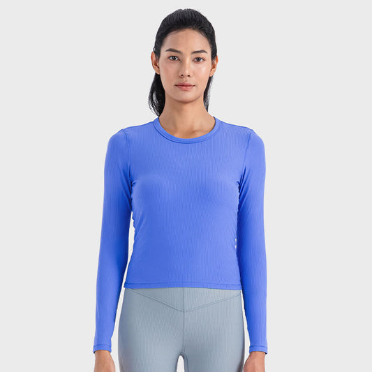 Sports Long Sleeve Vertical Bar Thread Round Neck Yoga Clothes