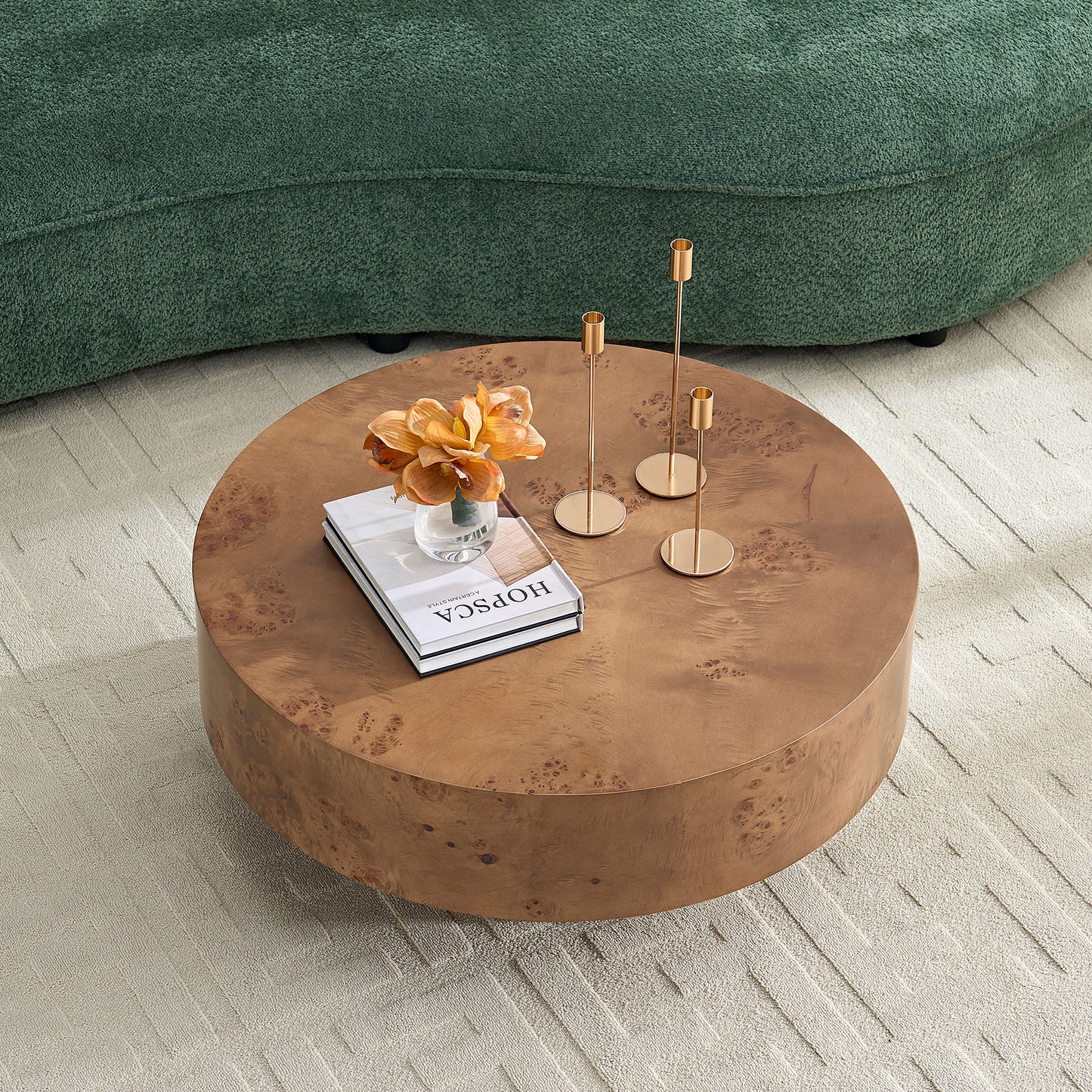 31.49   Burl Wood Veneer Coffee Table And Sturdy Pedestal For Living Room Office Apartment Walnut