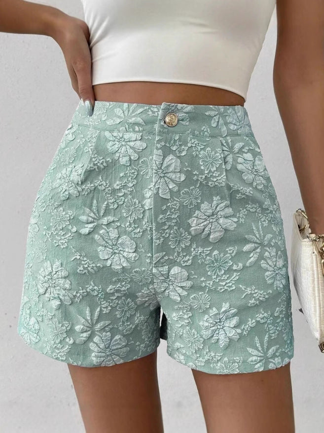 A Large Number Of Ready-Made Cross-Border Independent Station Summer Ladies New Fashion Texture Jacquard Elegant High-Waisted Straight Shorts